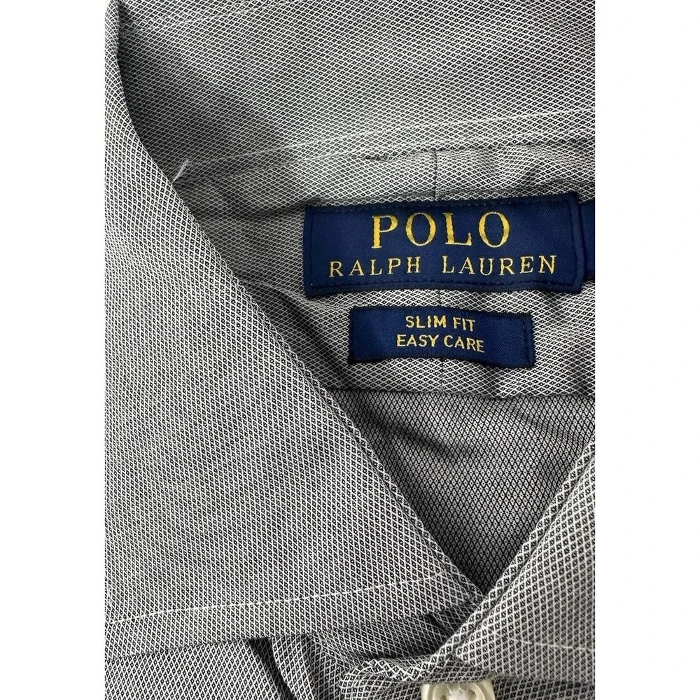 NWT Polo Ralph Lauren Gray Men's Slim Fit Easy Care Sz 17.5 34/35 Shirt X1